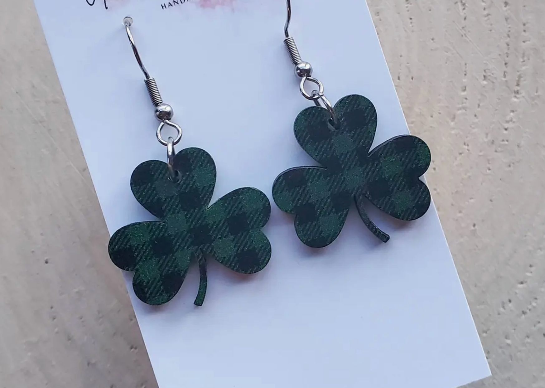 Plaid Shamrock Wooden Earrings