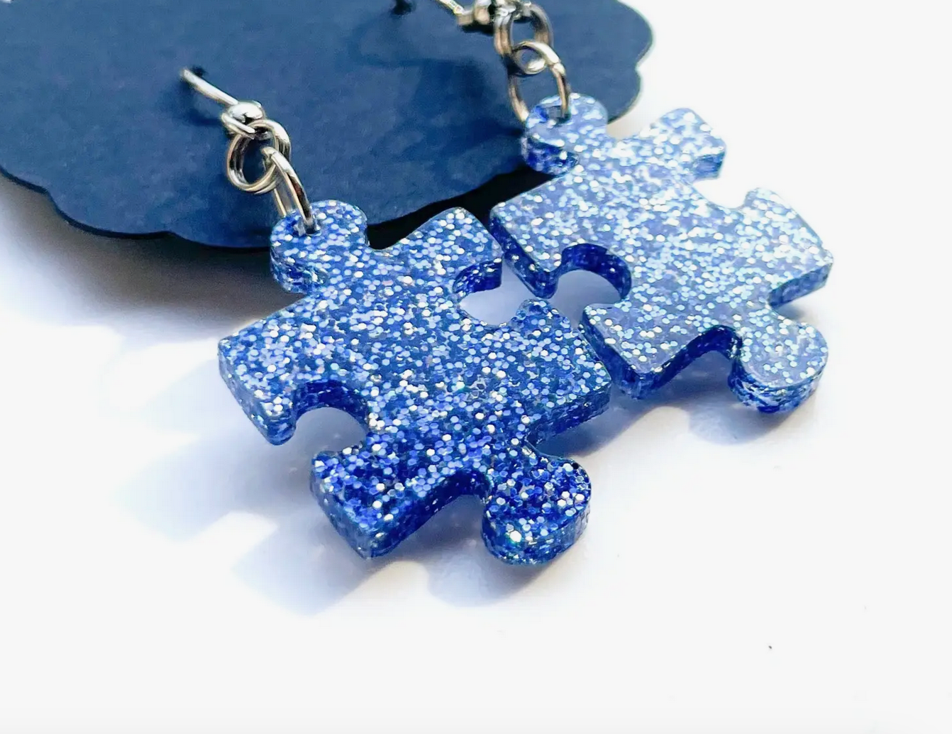 Blue Puzzle Piece Earrings
