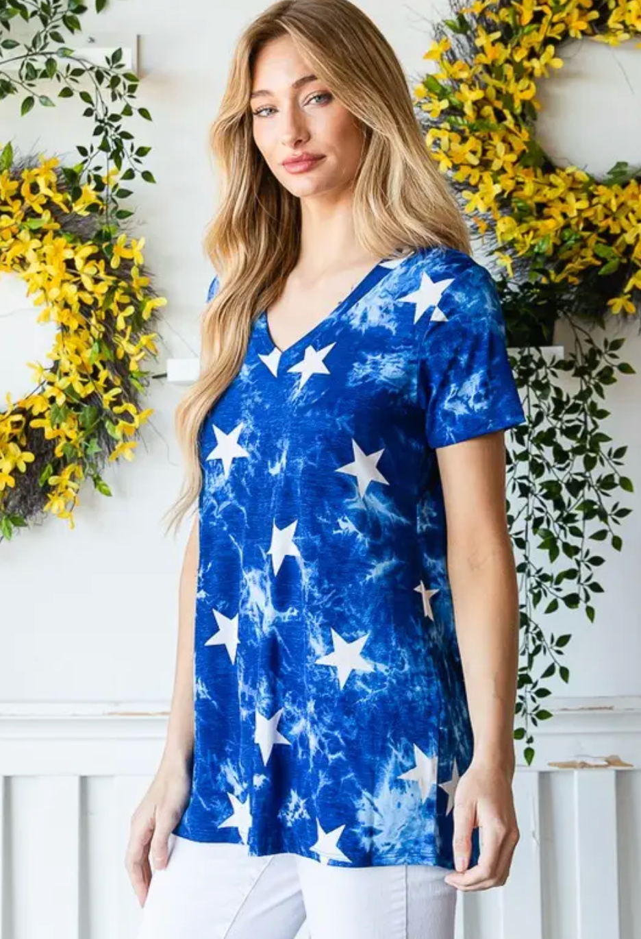 Star and Tie Dye Short Sleeve Top