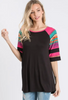 Black Short Sleeve Top with Multi Colored Sleeves