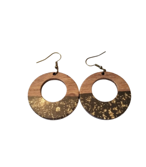 Resin and Wood Gold Flake Earrings
